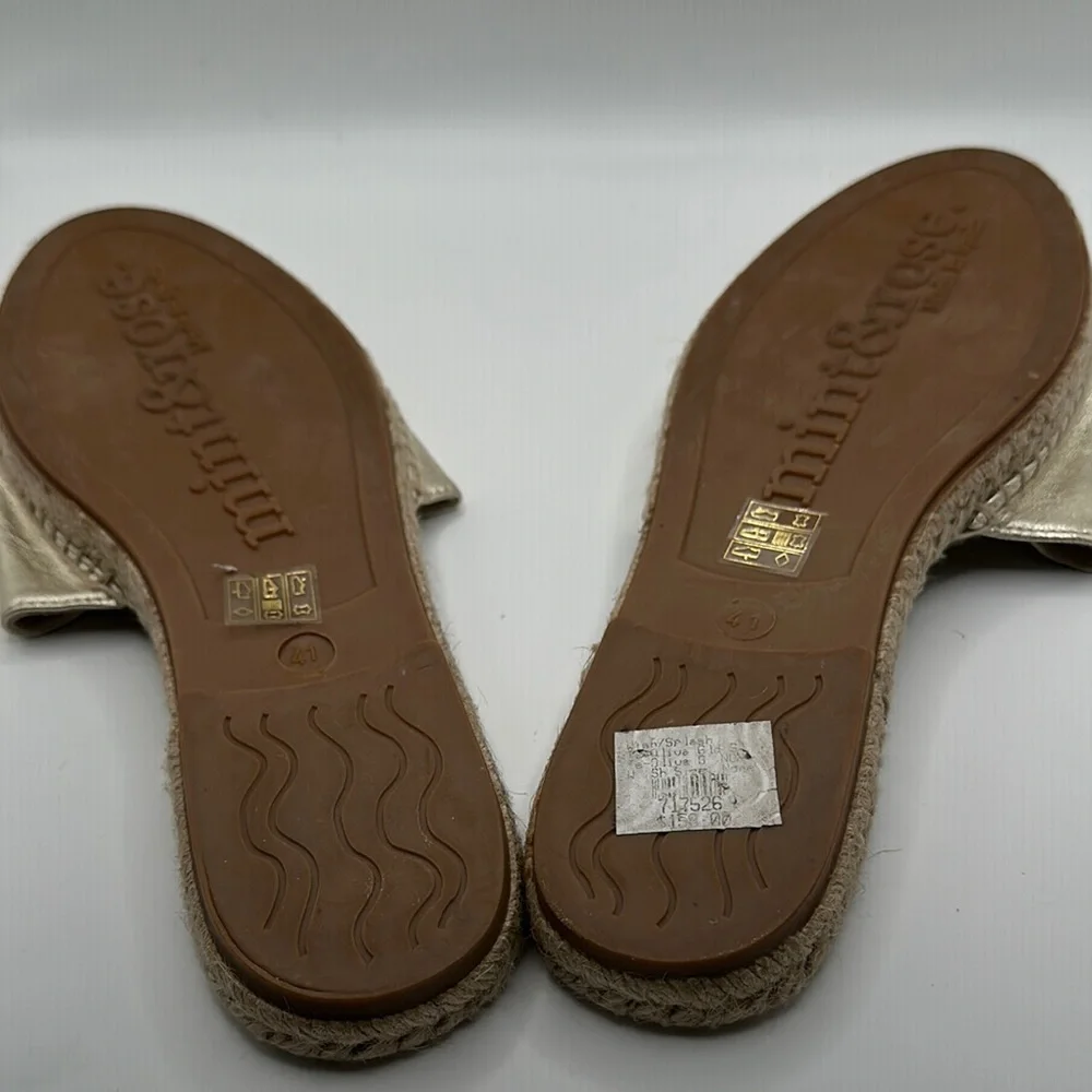 Mint & Rose Sz 11 Metallic Gold Slide Sandals Made‎ in Spain
